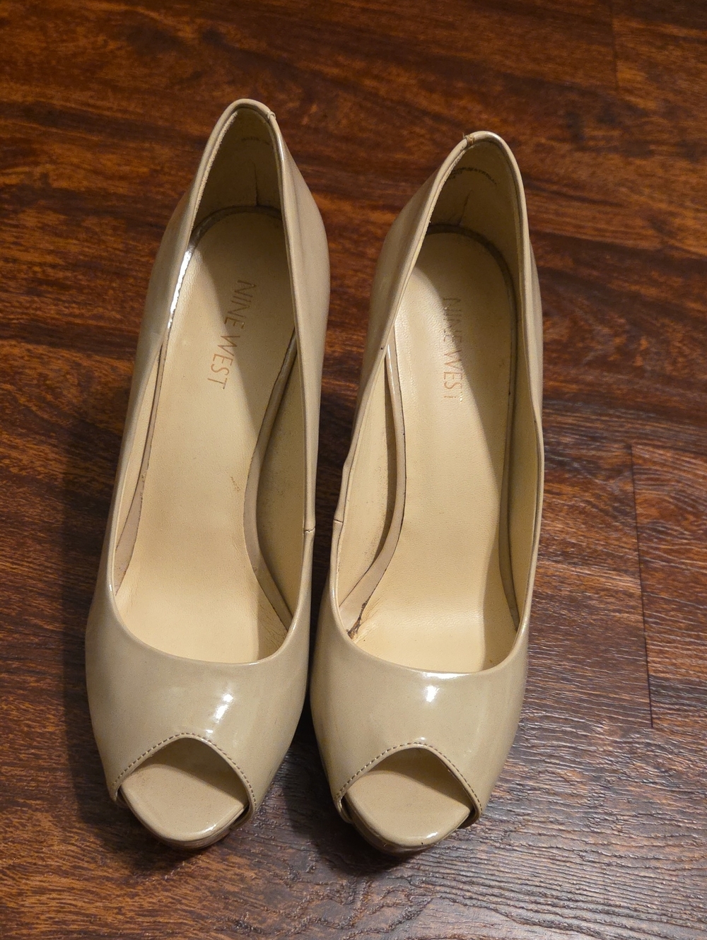 Nine West Nude Patent Peep-Toe Pumps Women's Size 7 .5